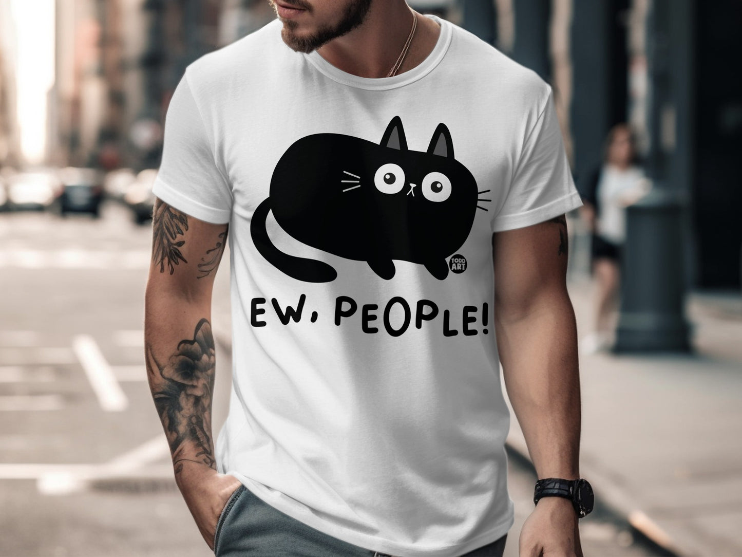 Cute Black Cat Ew. People! Graphic White Shirt