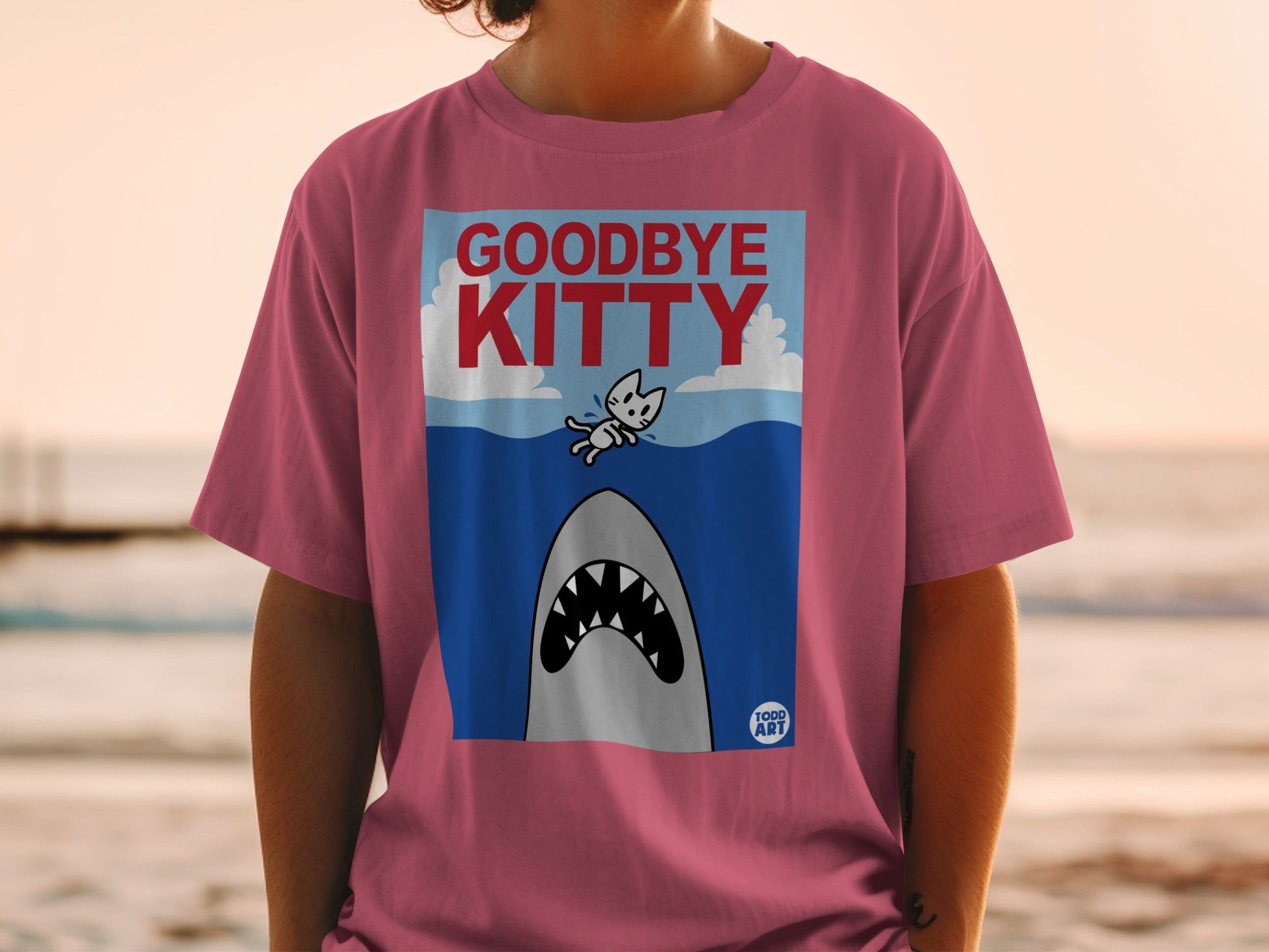 Funny Shark and Cat Graphic Goodbye Kitty Shirt