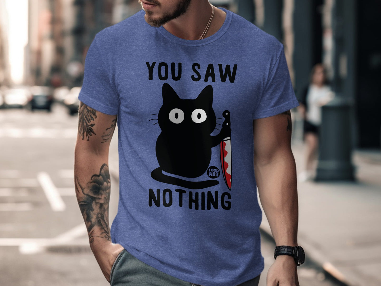 You Saw Nothing Funny Cat with a Knife Graphic Shirt