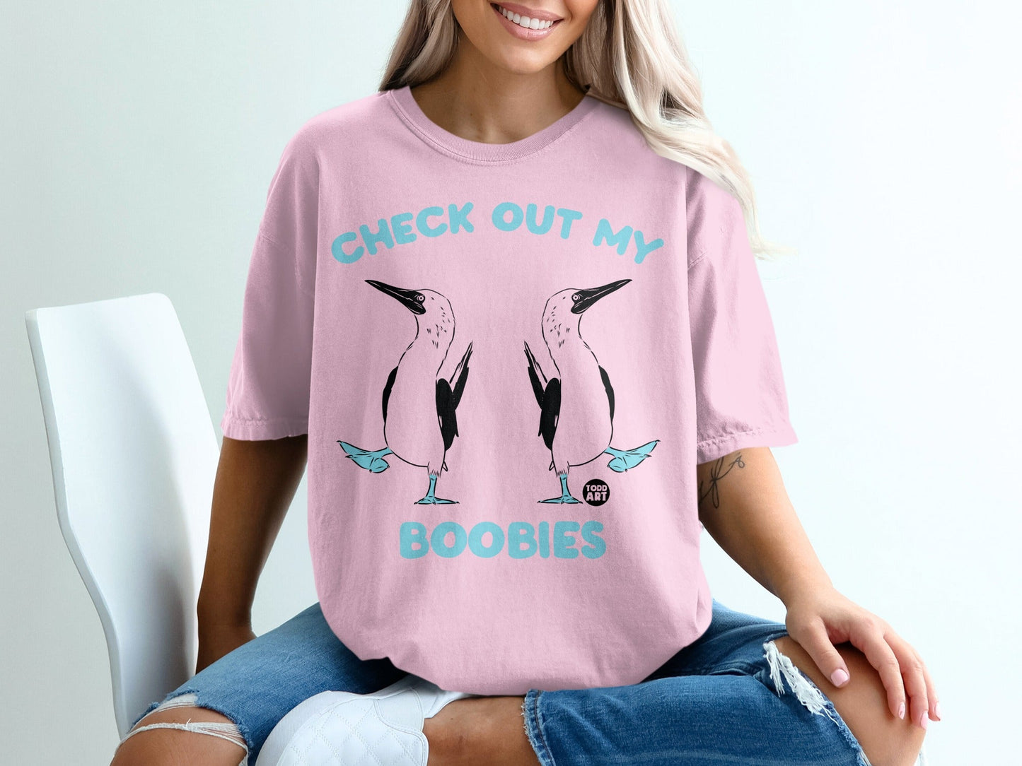 Check Out My Boobies Pink Graphic T-Shirt