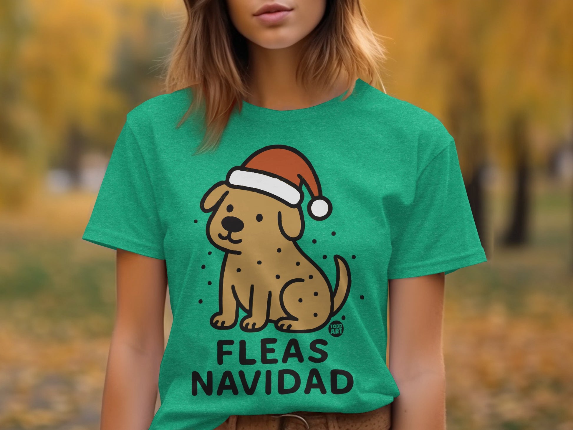 Fleas Navidad Cute Dog in Santa Hat apparel