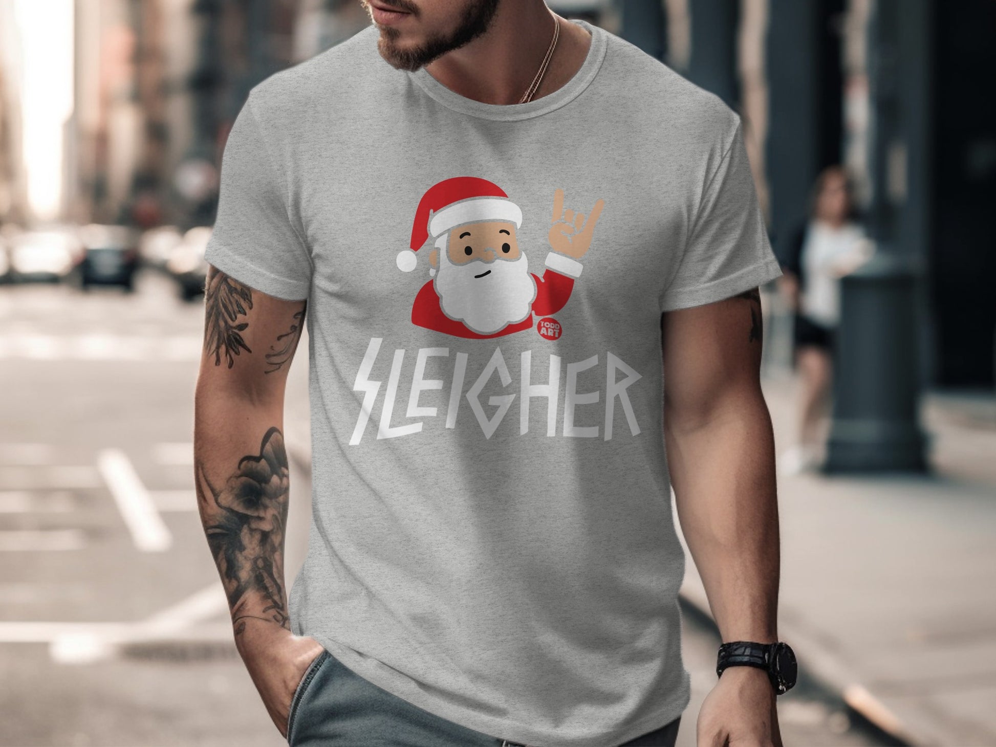 Santa Claus Sleigher Rocking Christmas Graphic Tee