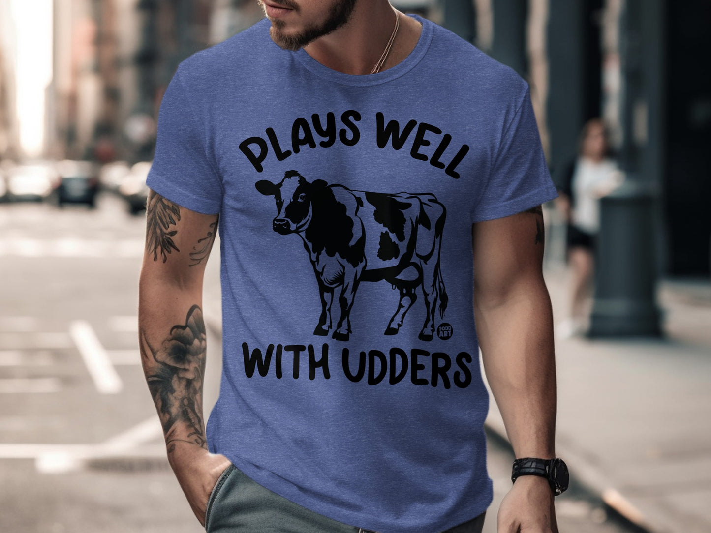 Plays Well With Udders Funny T-Shirt product