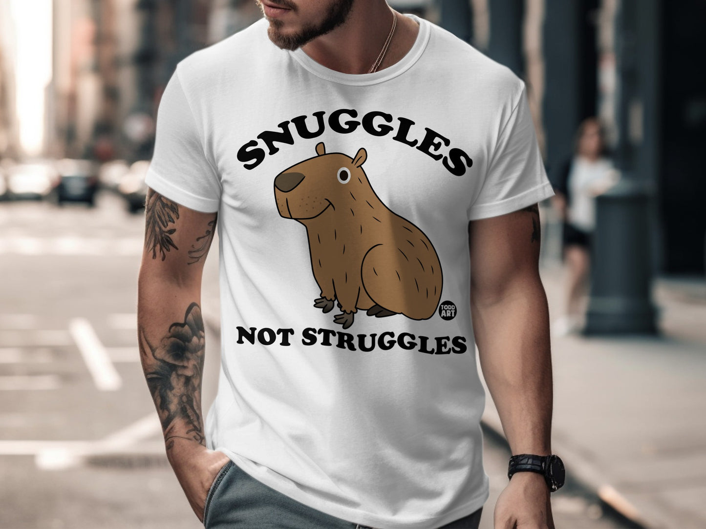 Snuggles Not Struggles Capybara Graphic Tee Shirt