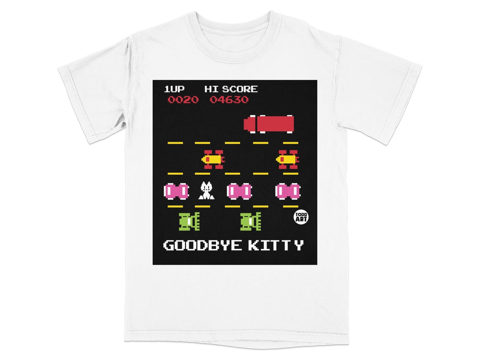 Retro Arcade Style Goodbye Kitty Graphic T-shirt