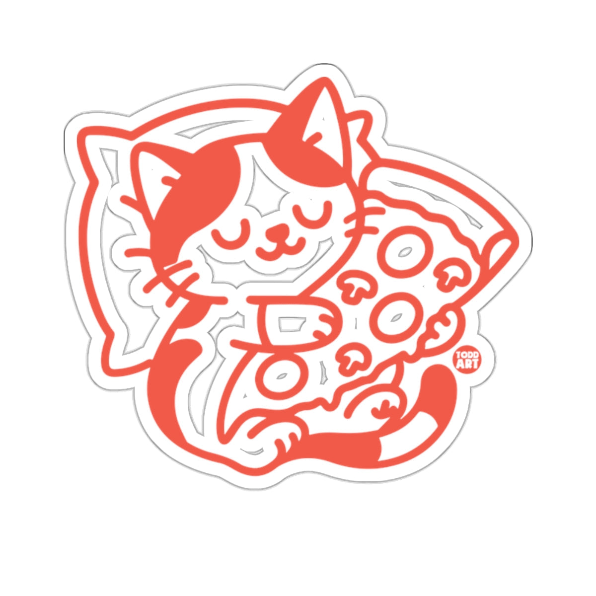 Red Cartoon Cat Eating Pizza Slice Todd Art 