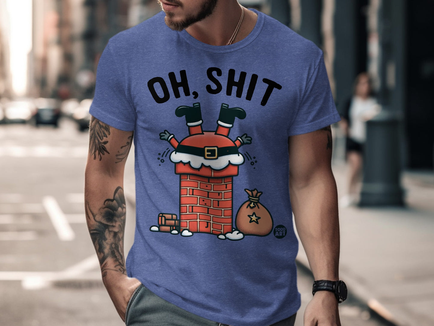 Funny Santa Stuck in Chimney Oh Shit Graphic Tee