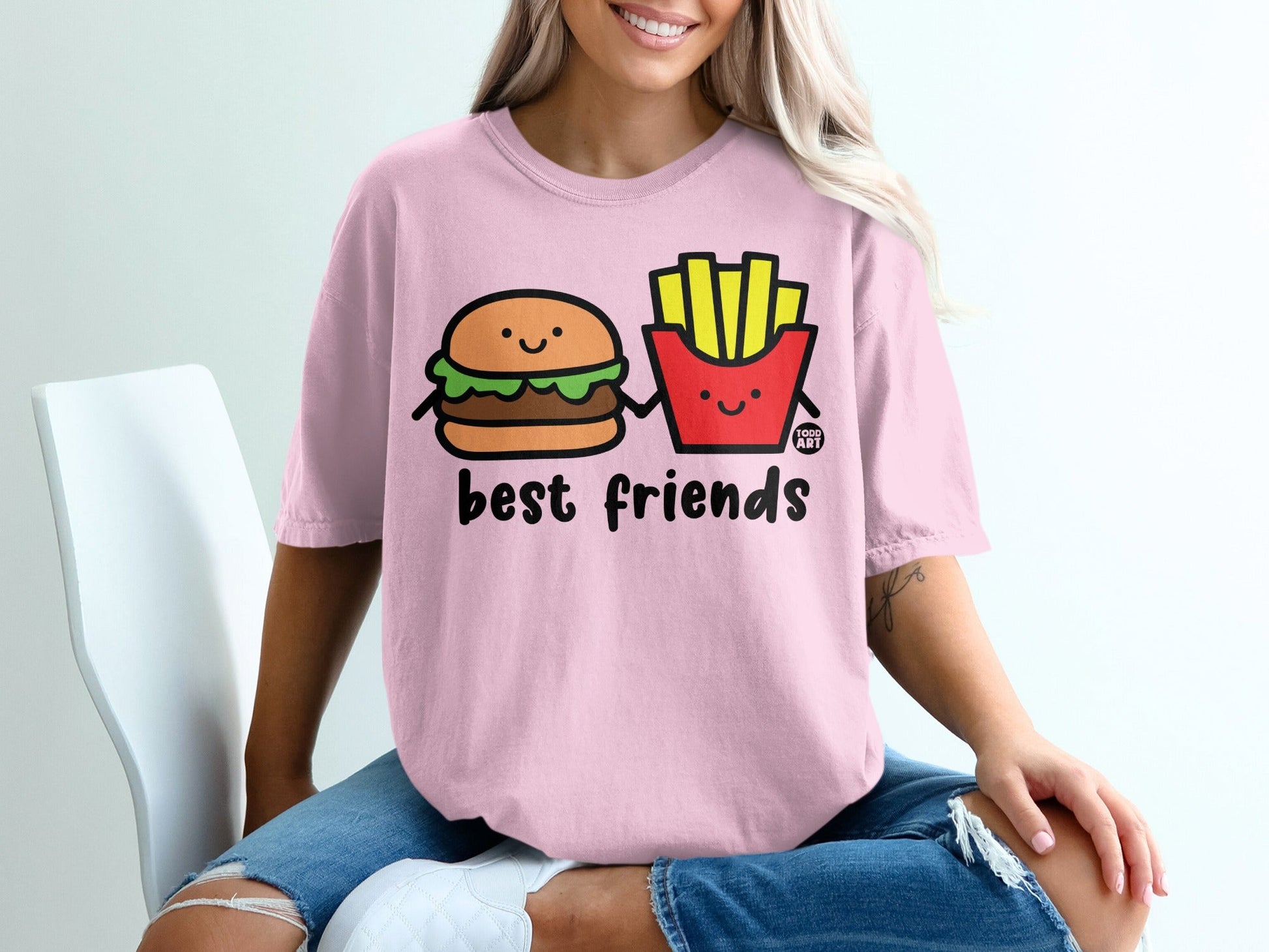 Cute Best Friends Burger and Fries Graphic T-Shirt
