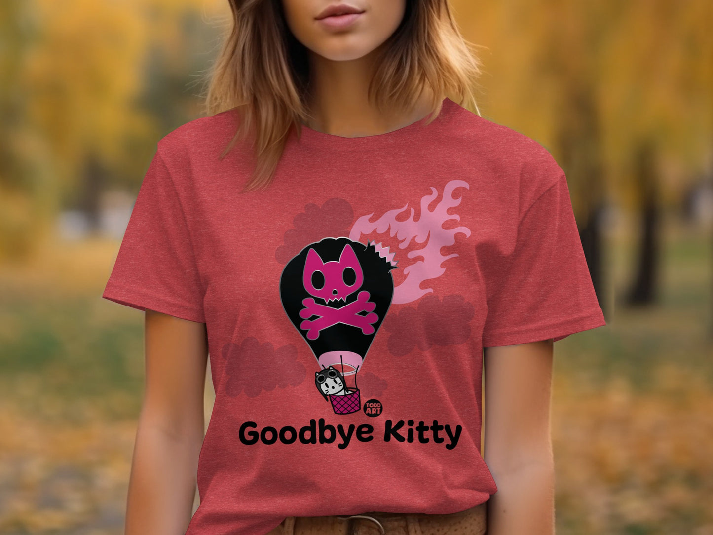 Unique Goodbye Kitty Hot Air Balloon Design T-Shirt