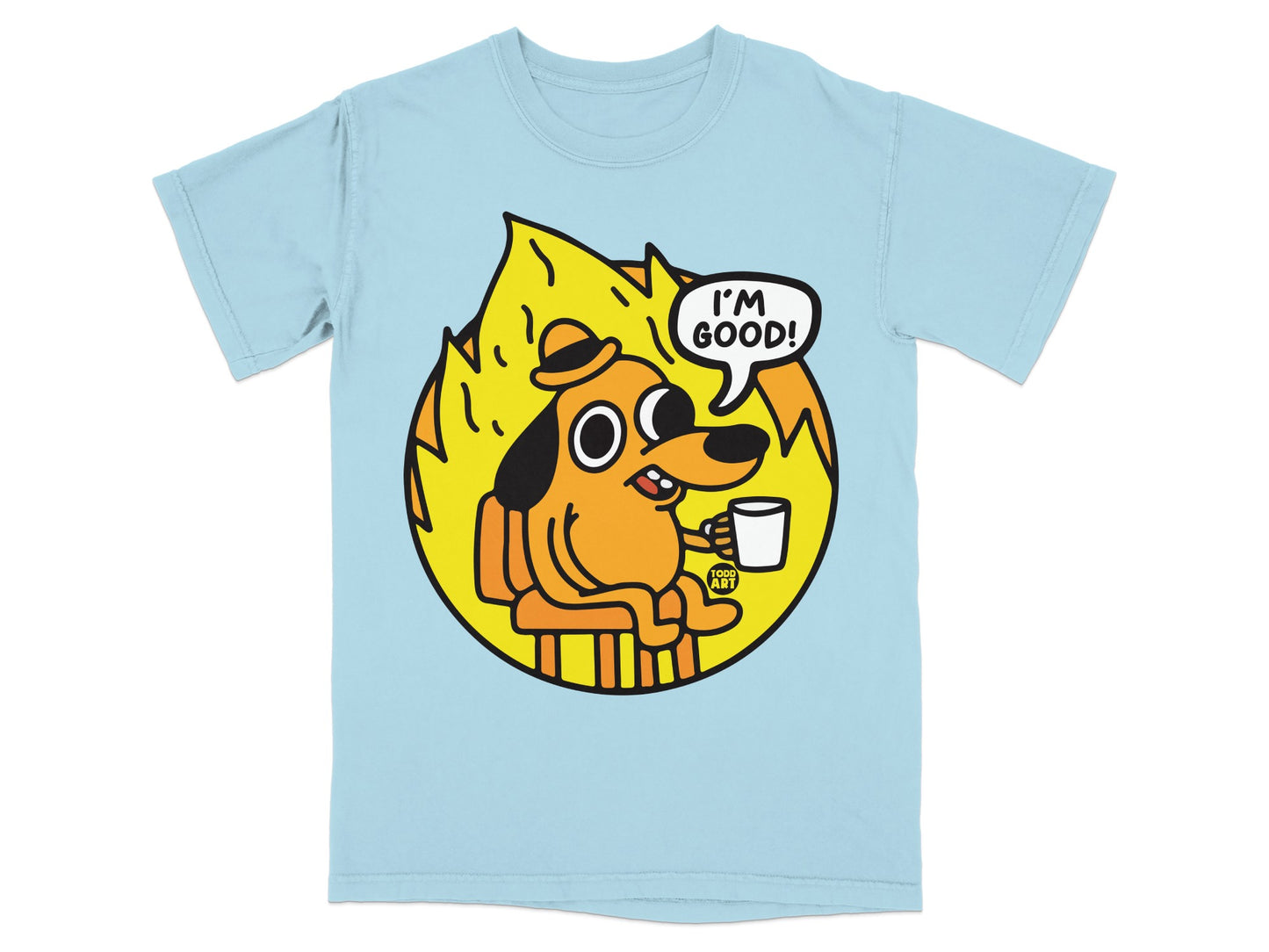 Funny Cartoon Dog with Coffee I'm Good! Shirt