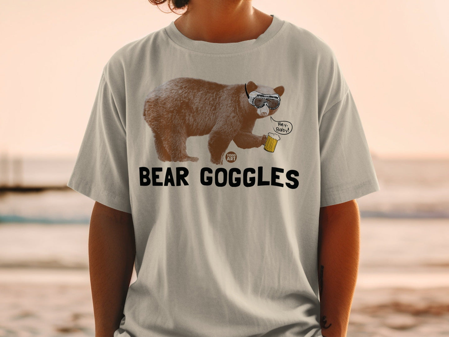 Funny Bear Goggles Print Hey Baby T-Shirt for Sale