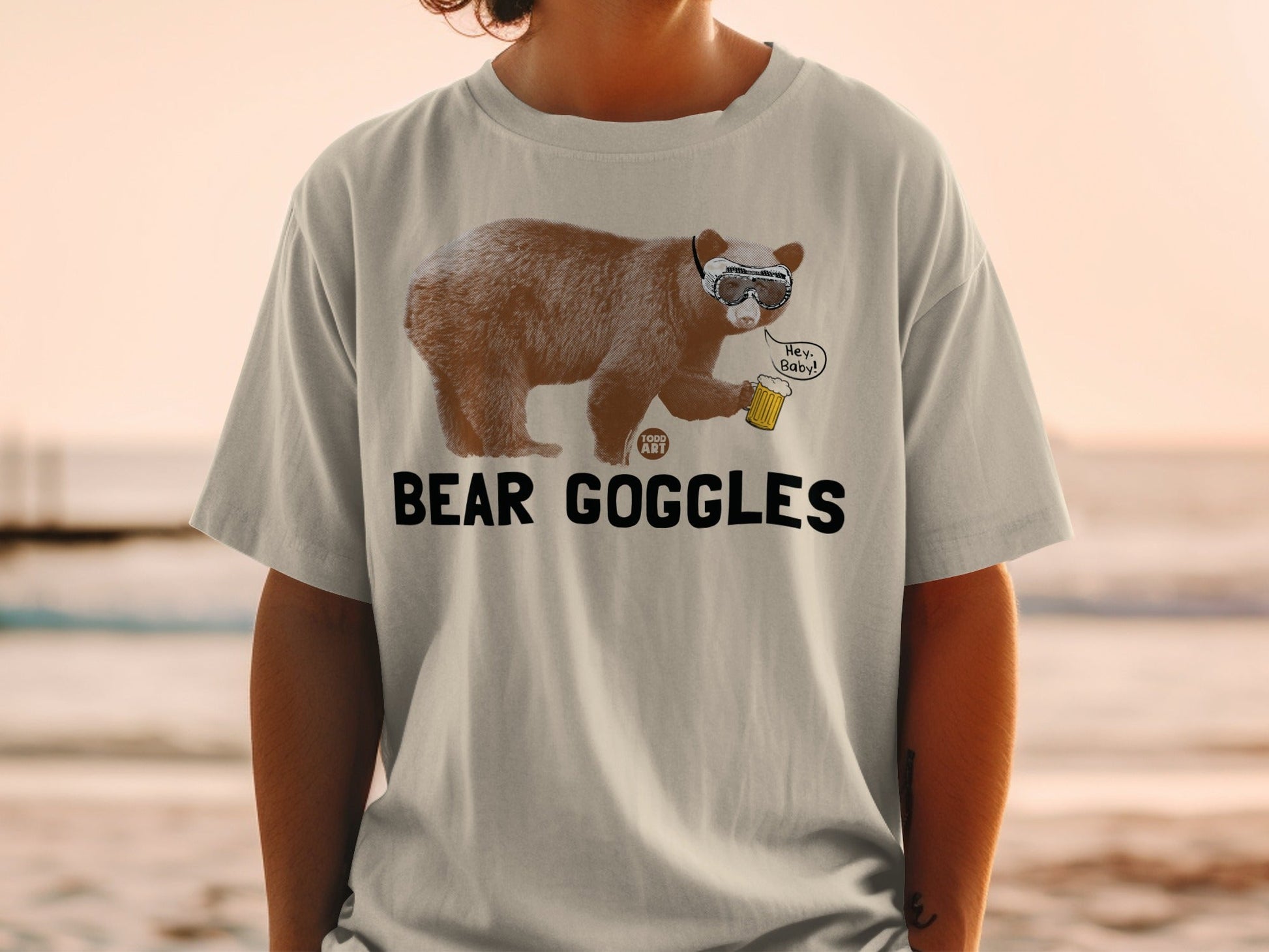 Funny Bear Goggles Print Hey Baby T-Shirt for Sale