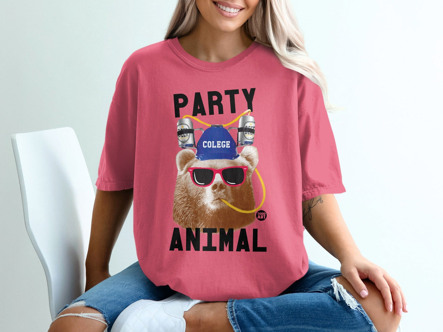 Party Animal College Bear Sunglasses Graphic Tee