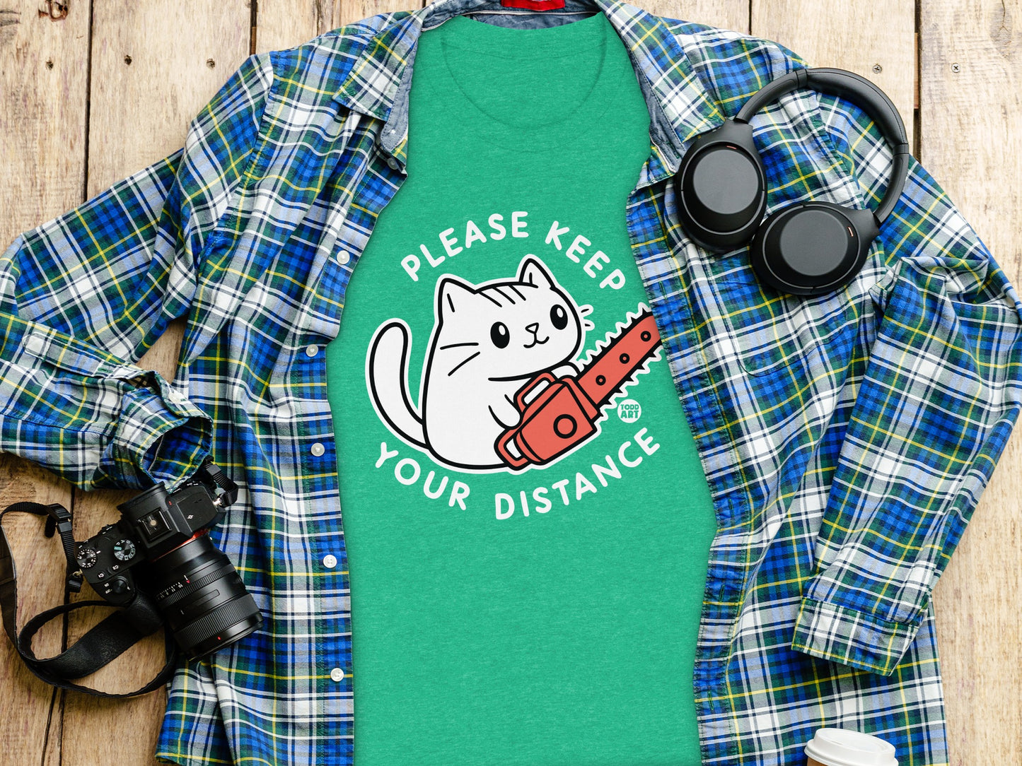 Please Keep Your Distance Chainsaw Cat T-shirt