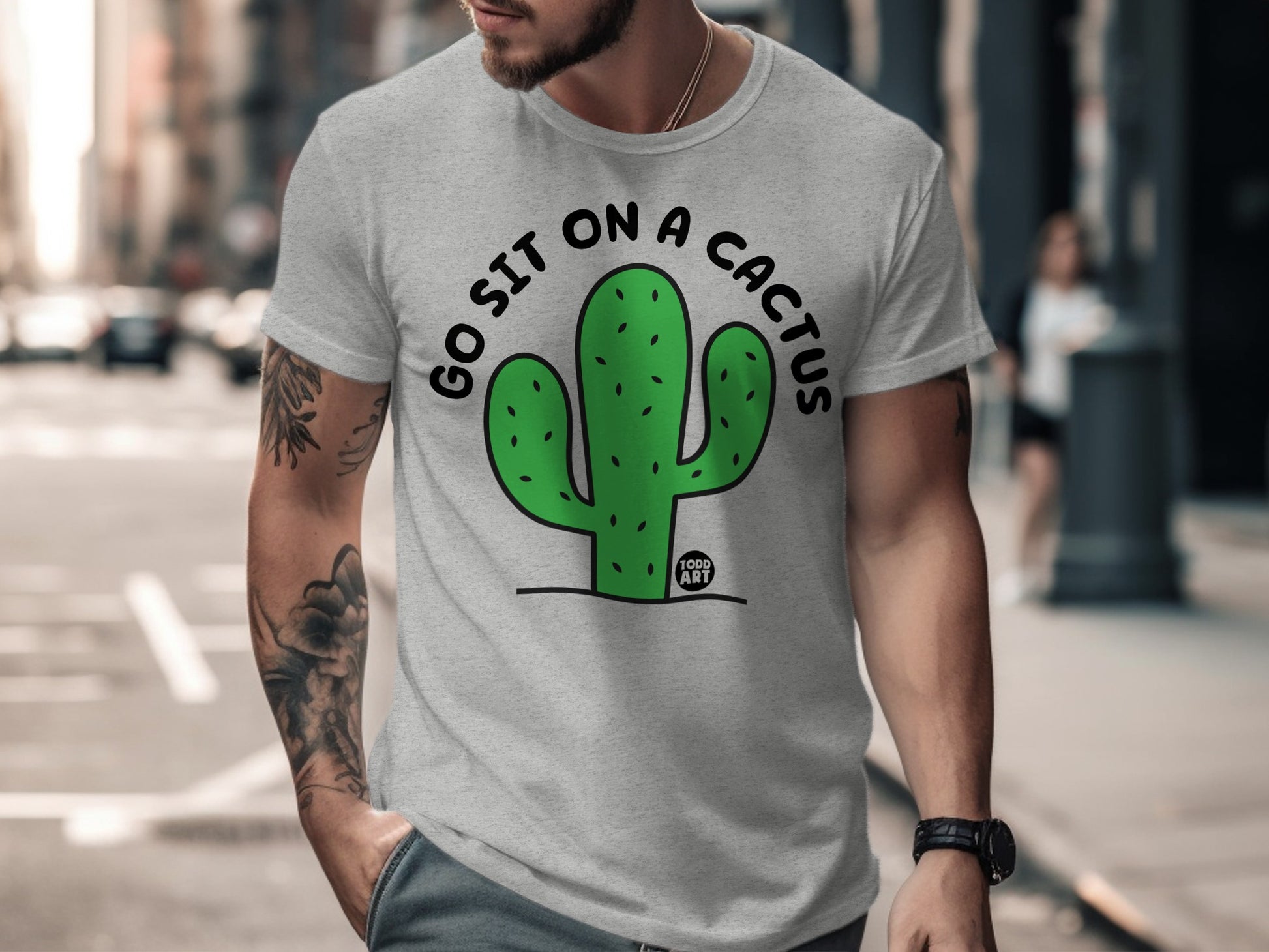 Go Sit On A Cactus Funny Graphic Tee Shirt Product