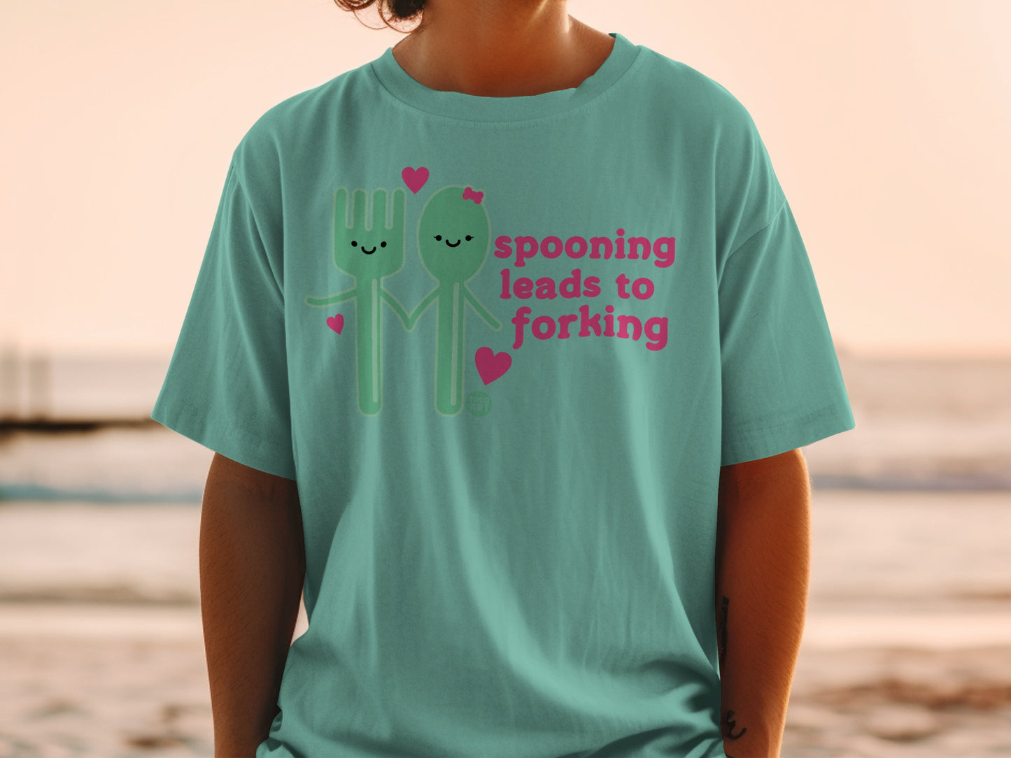 Cartoon Fork Spoon Hearts Funny Spooning Leads To Forking Teal Product Type