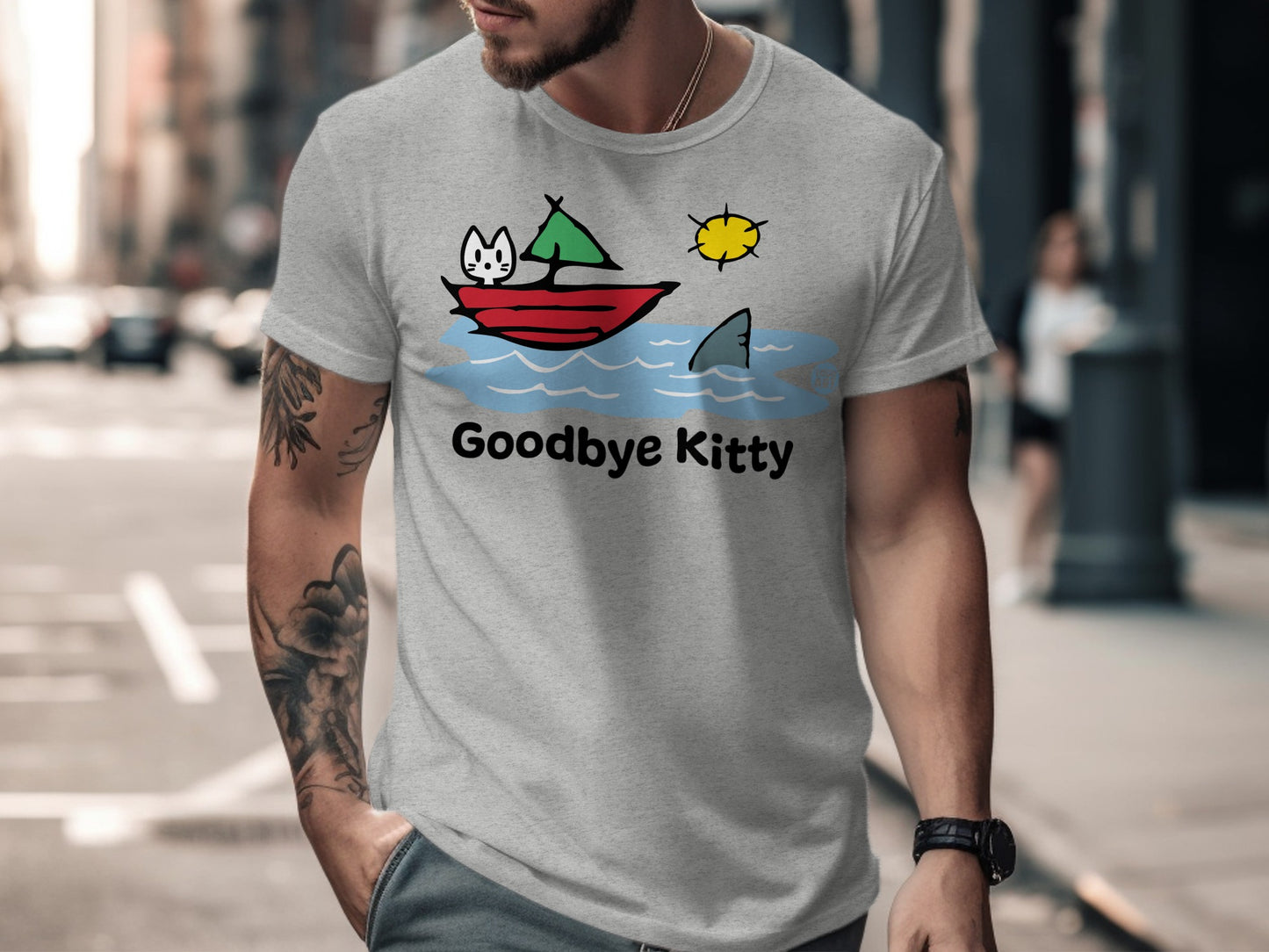 Goodbye Kitty Shark Illustration T-Shirt