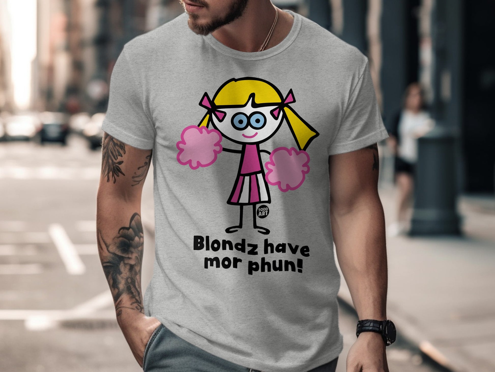 Blondz Have Mor Phun Cartoon Print T-shirt