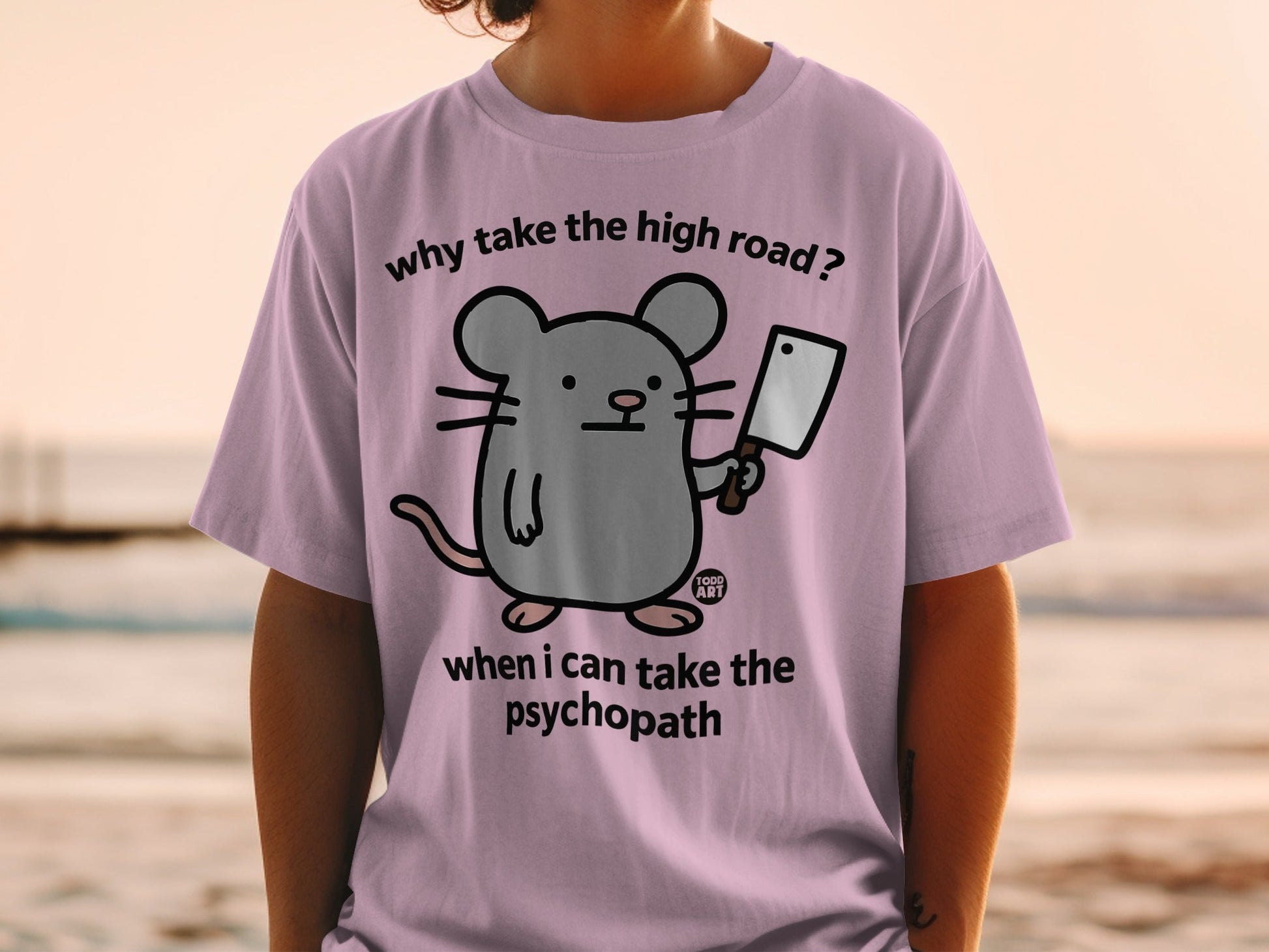 Funny Mouse with Cleaver Graphic Tee Shirt