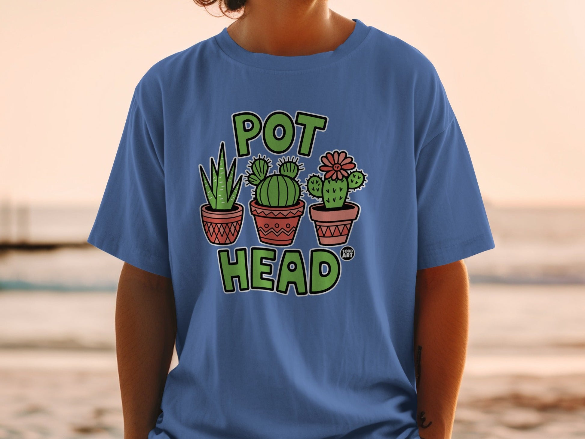 Fun Cactus Pot Head Graphic Unisex T-Shirt