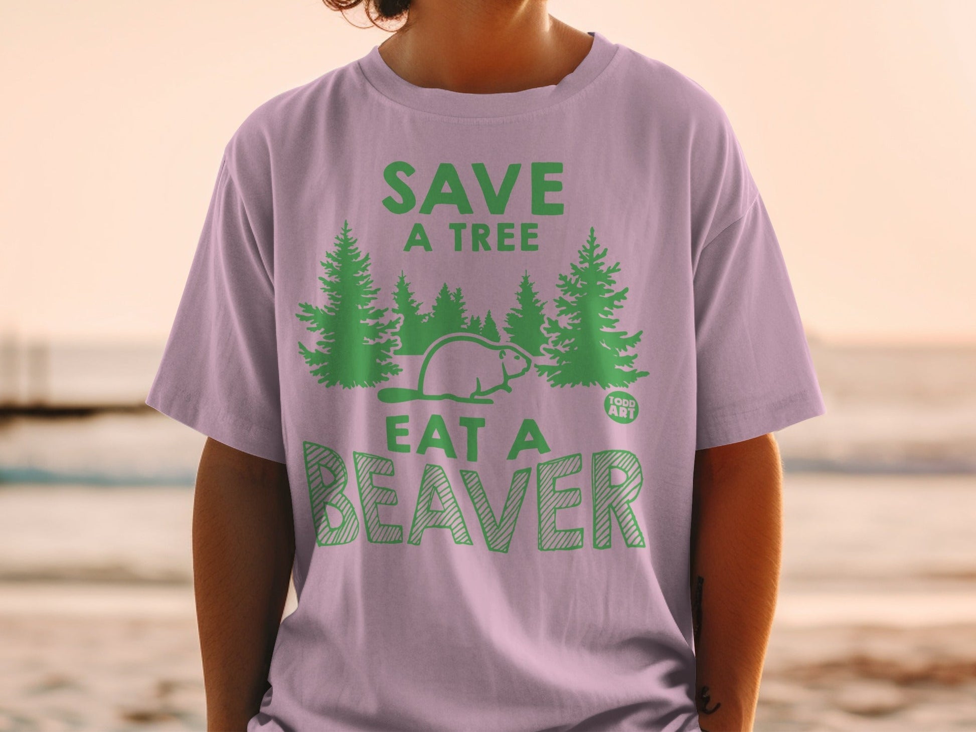 Save A Tree Eat A Beaver Funny Graphic T-Shirt