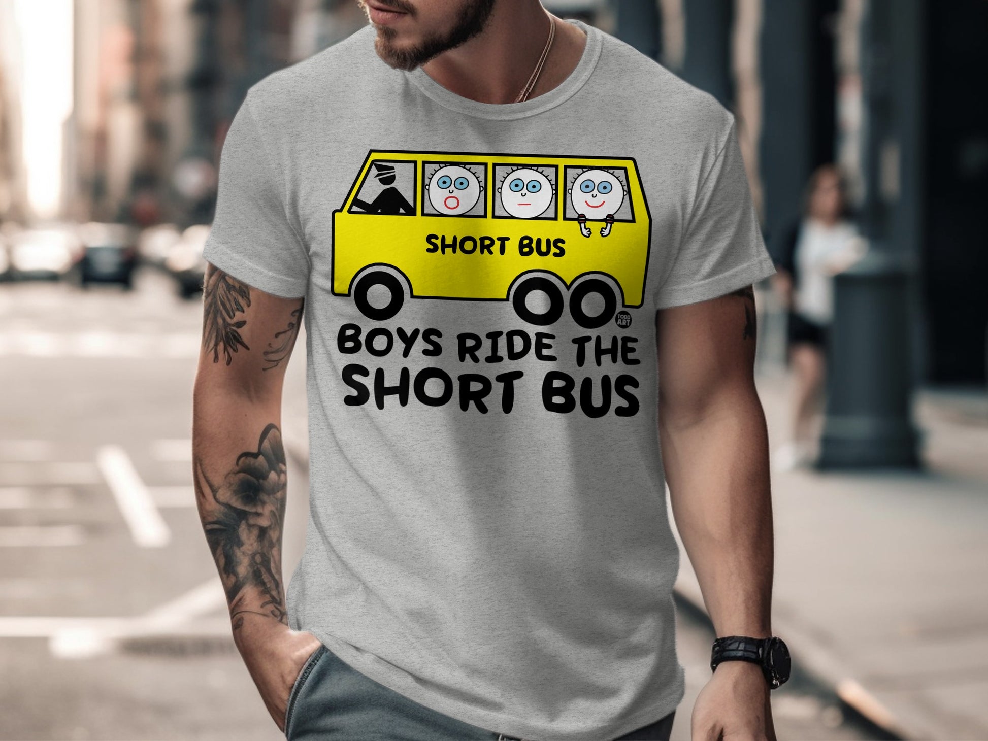 Boys Ride the Short Bus Funny Graphic Tee