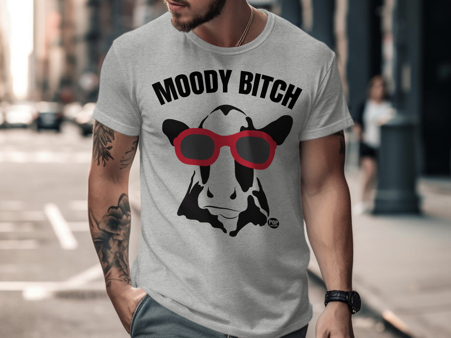 Moody Bitch Cow with Sunglasses Graphic T-shirt