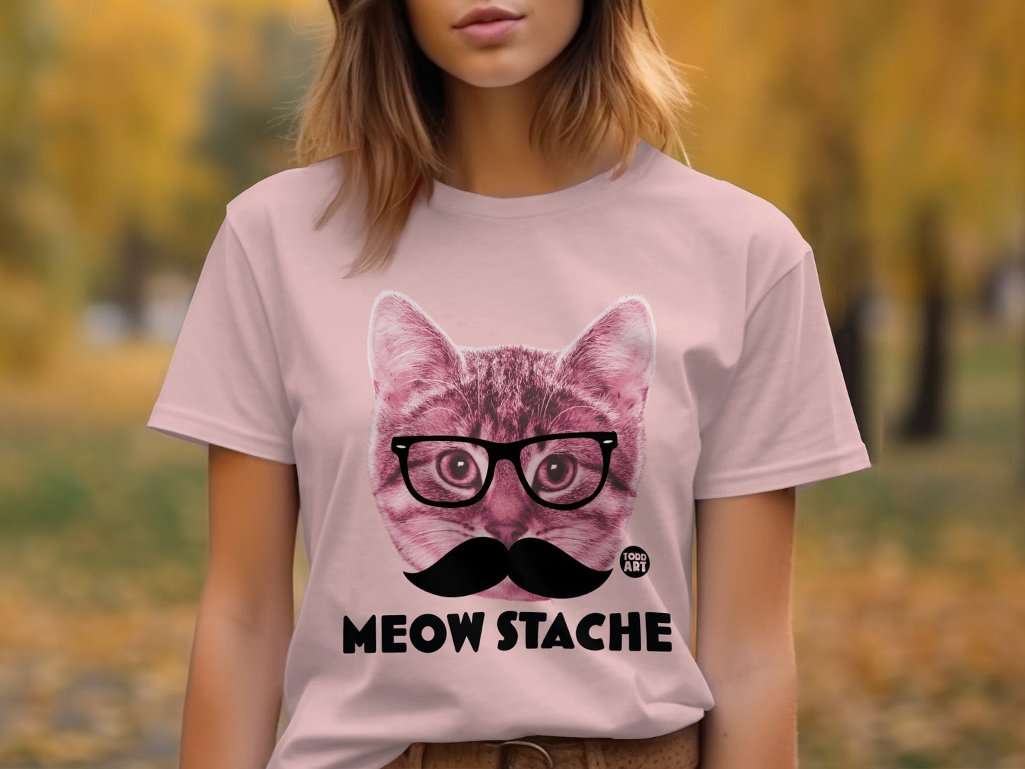 Funny Cat Meow Stache Graphic T-Shirt product type