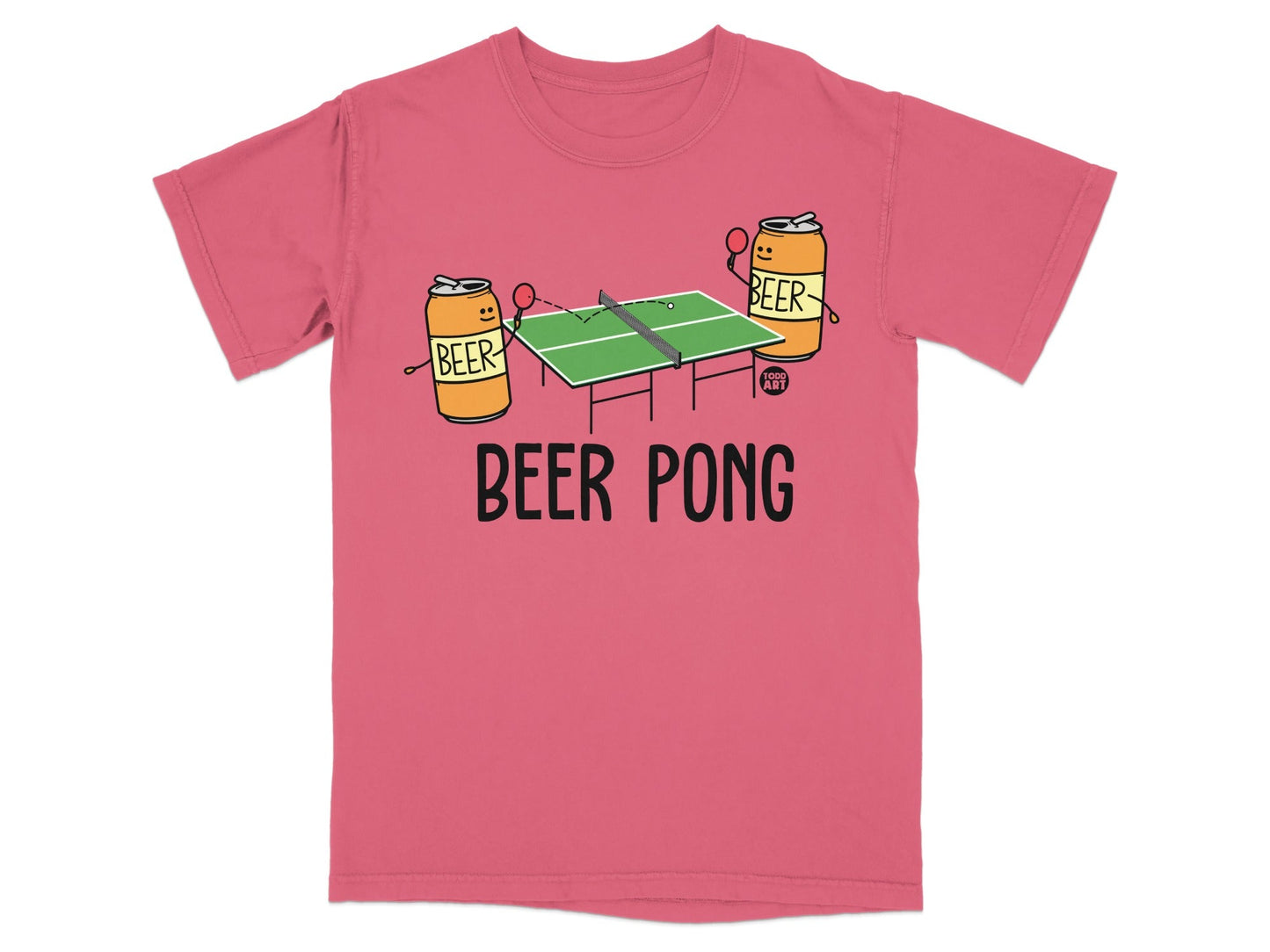 Fun Beer Pong Graphic Tee Featuring Cartoon Cans Shirt