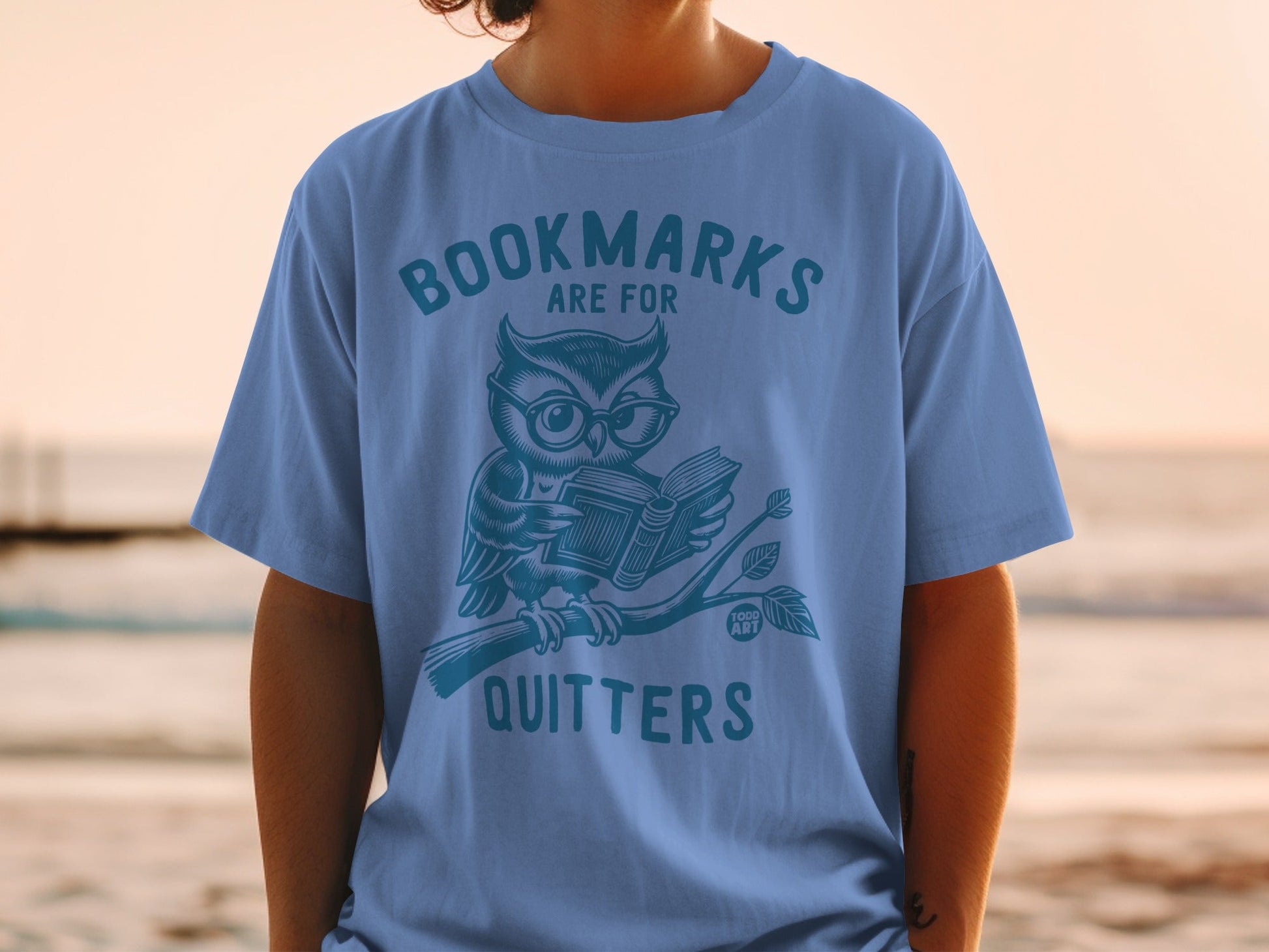 Bookmarks Are For Quitters Blue Owl T-shirt