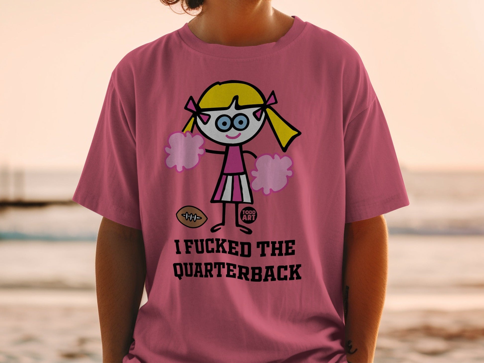 Funny Cartoon Cheerleader T-Shirt with Text Design