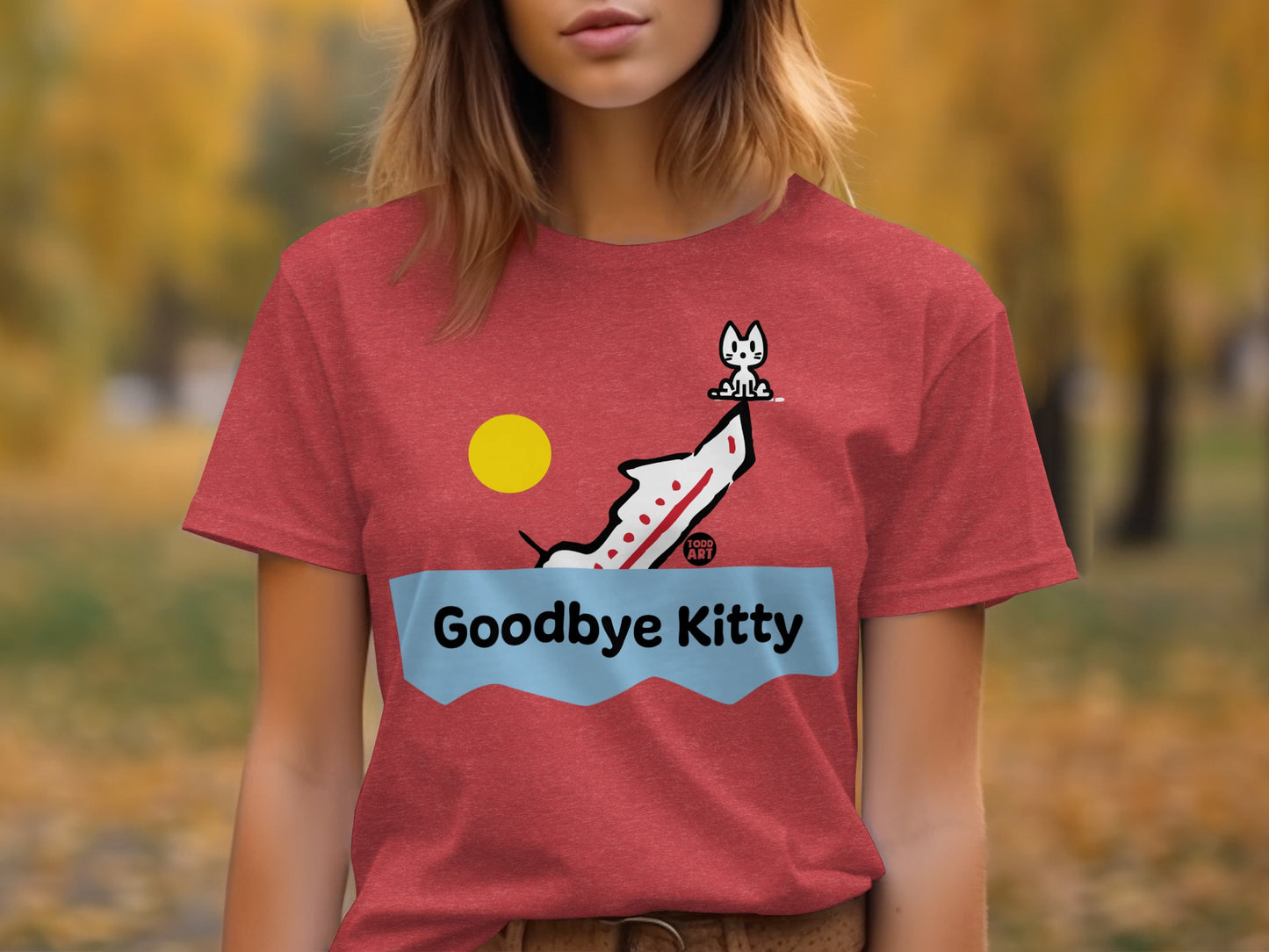 Stylish Unique Goodbye Kitty Graphic T-Shirt Design