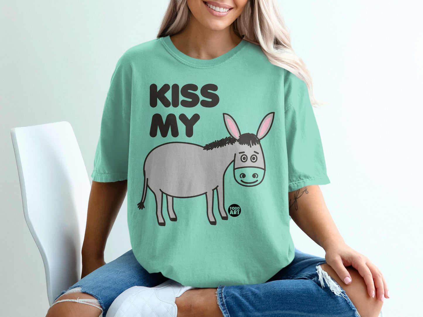 Kiss My Donkey Funny Graphic Print T-Shirt