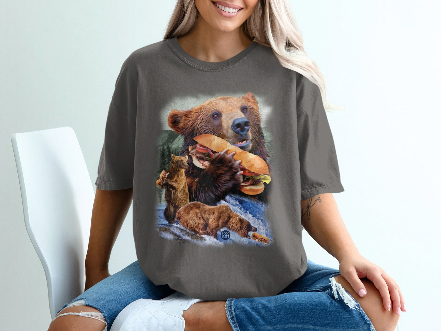 Funny Bears Eating Burger Graphic T-Shirt