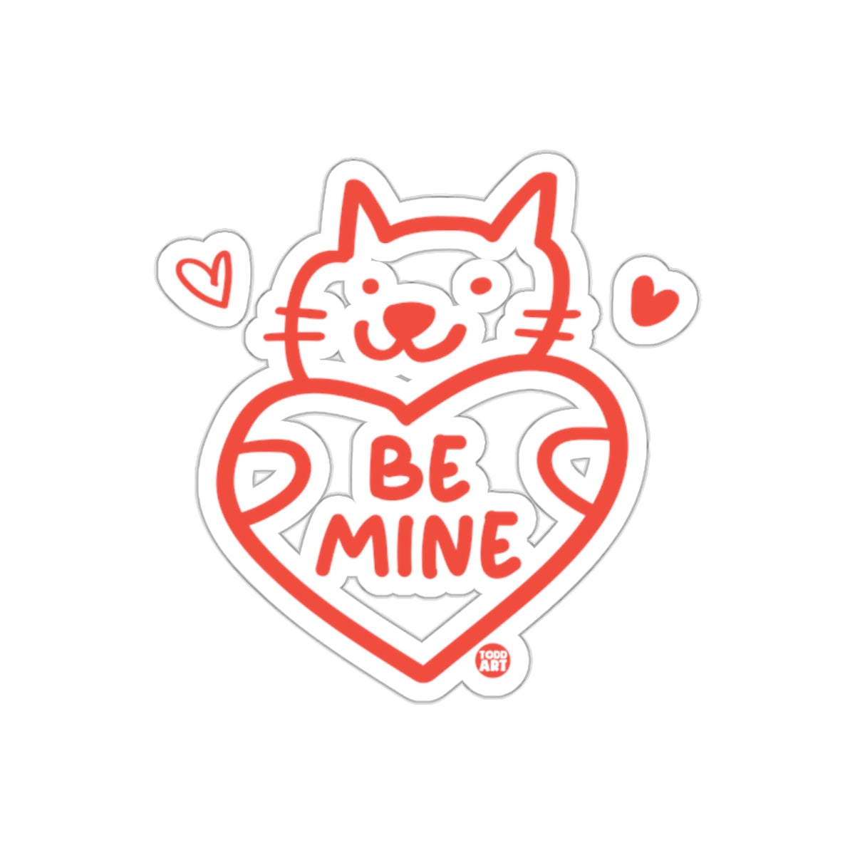 Valentine Kitty Cat with Heart that says Be Mine sticker