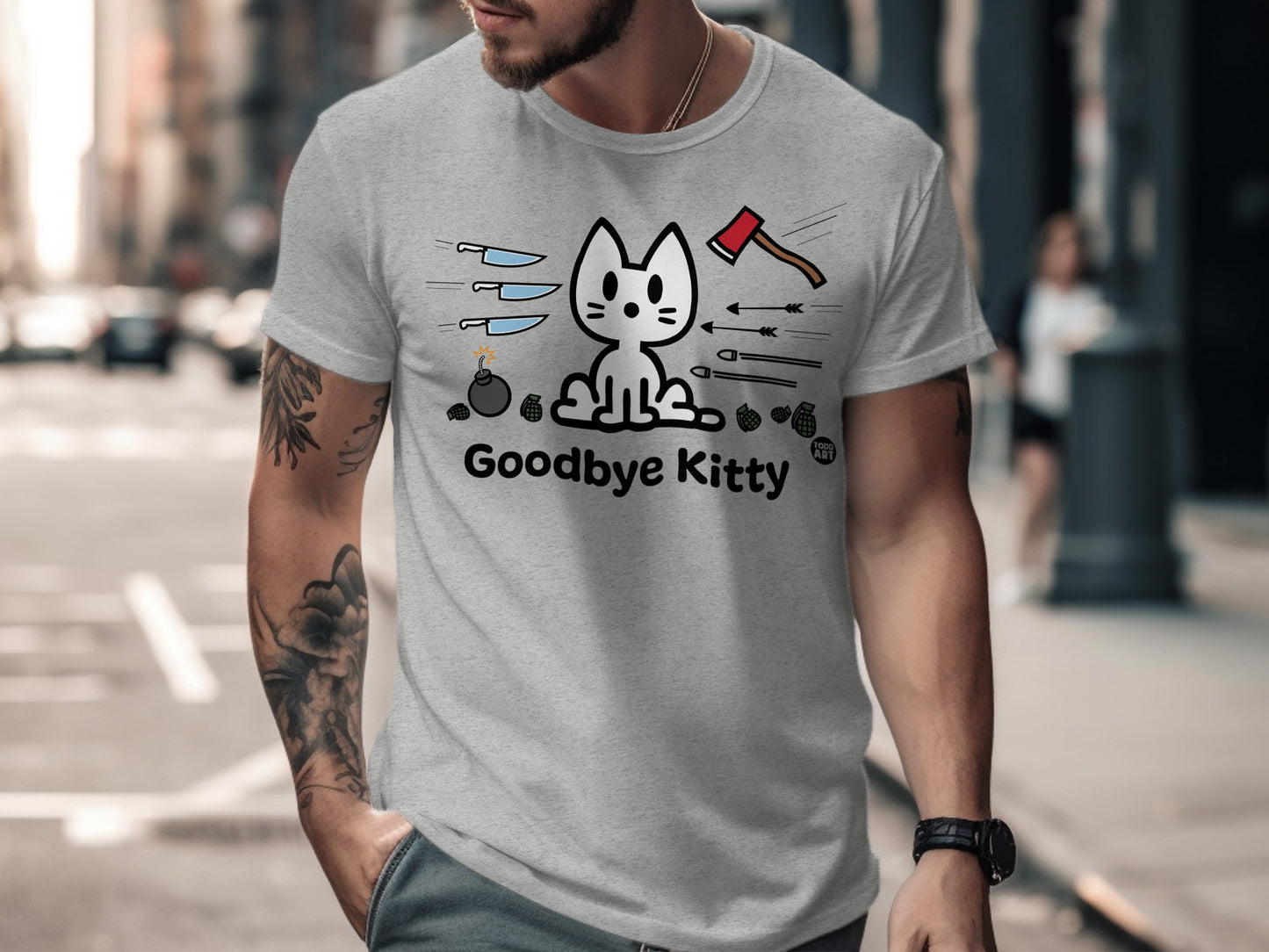 Goodbye Kitty Funny Graphic T-Shirt with Cute Cat Design