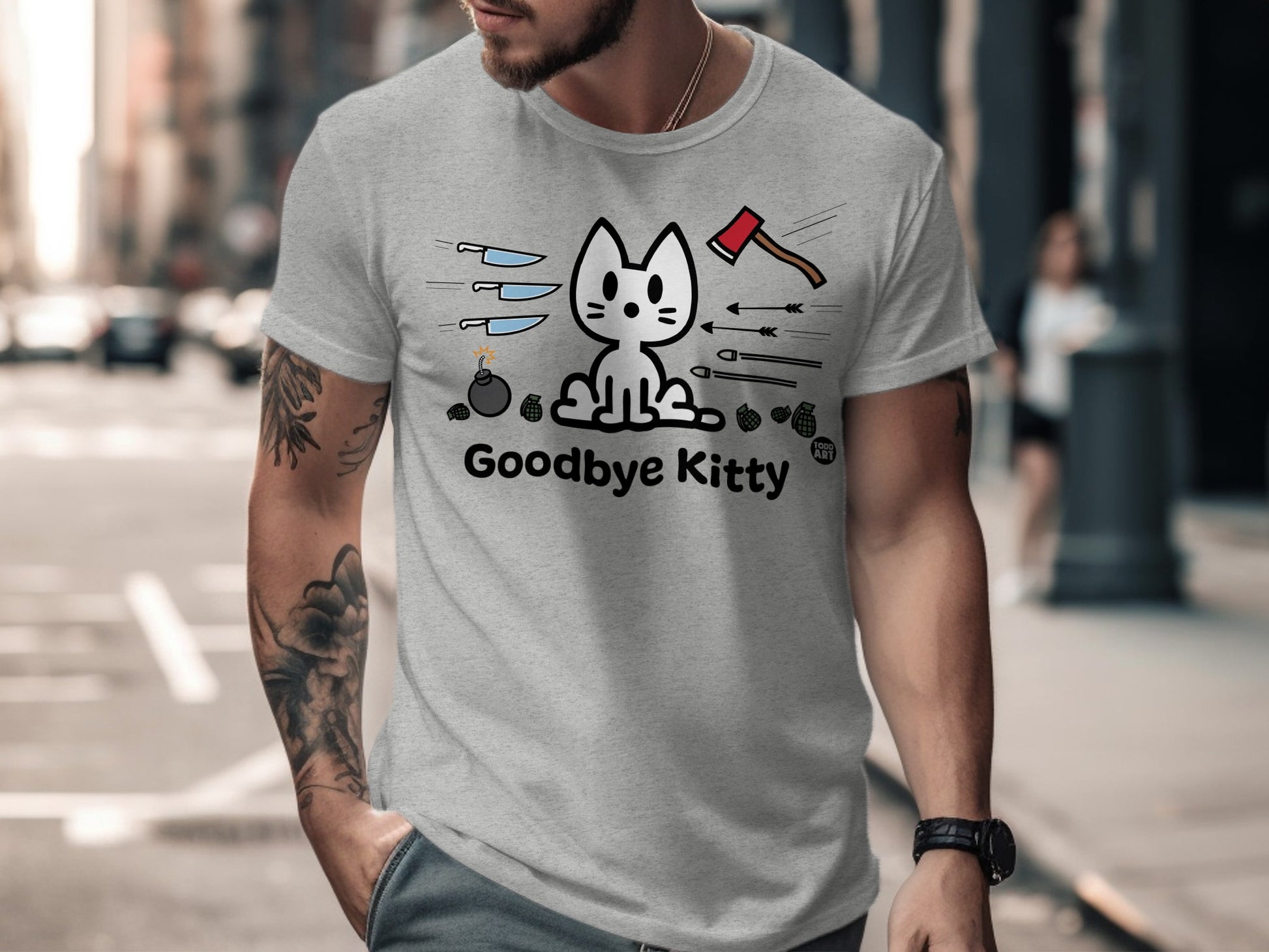 Goodbye Kitty Funny Graphic T-Shirt with Cute Cat Design