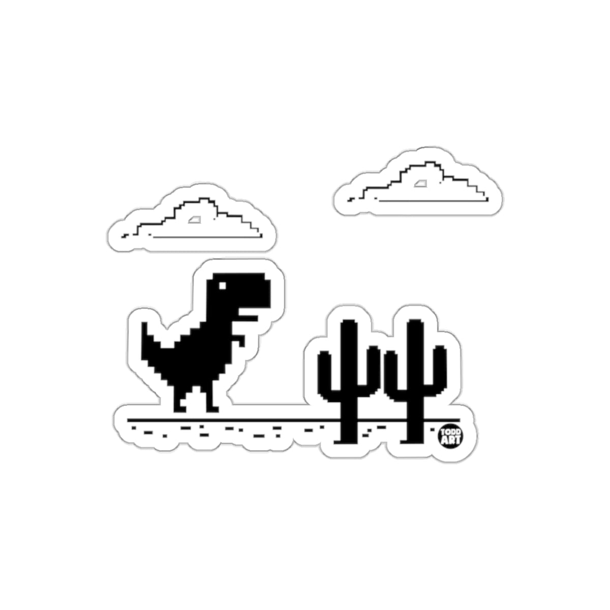 Retro Pixel Dinosaur and Cactus Design sticker