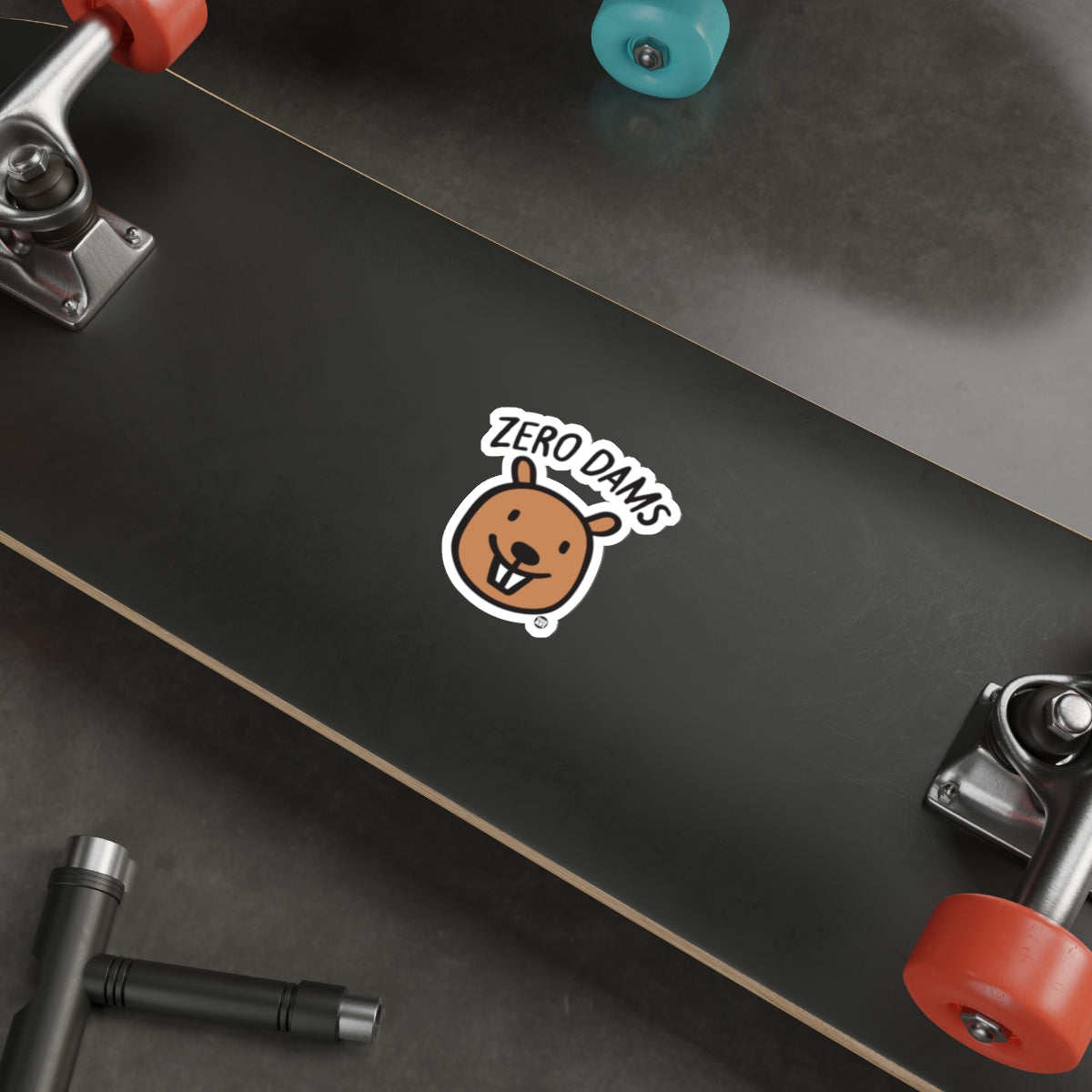 Zero Dams Beaver Sticker on Skateboard Deck
