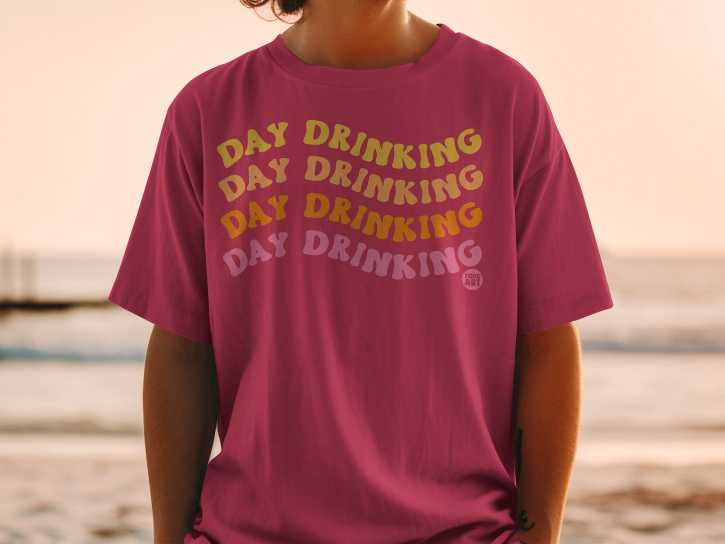 Day Drinking Colorful Typography T-Shirt Product