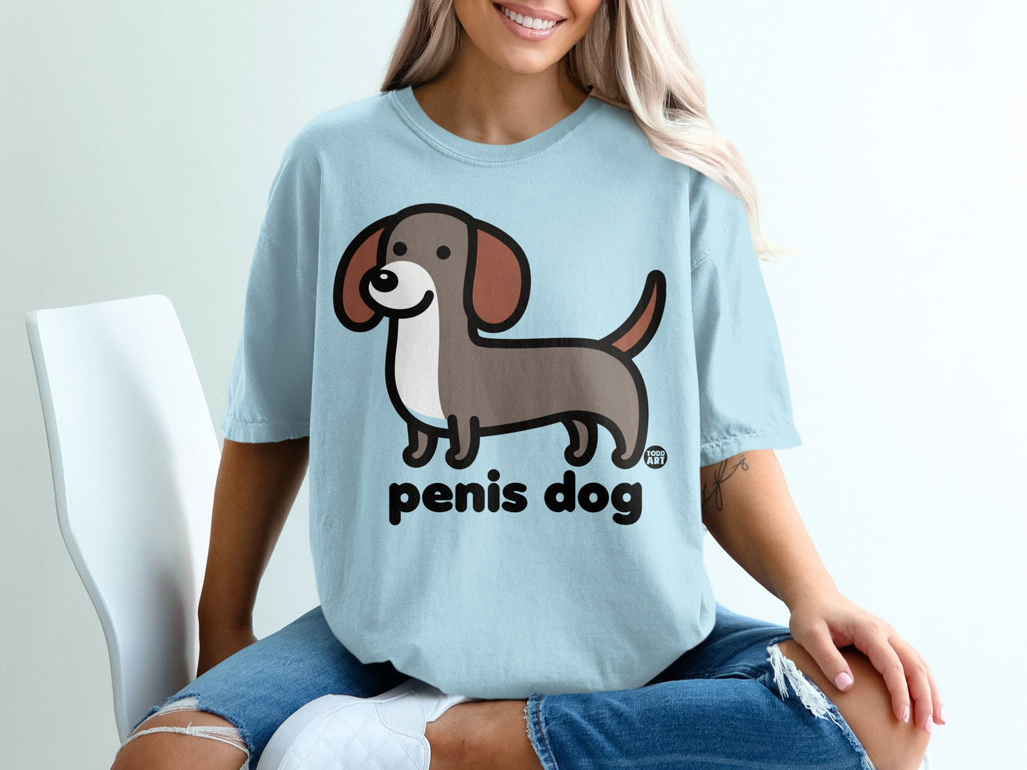 Cute Cartoon Penis Dog Graphic Loose Fit T-shirt