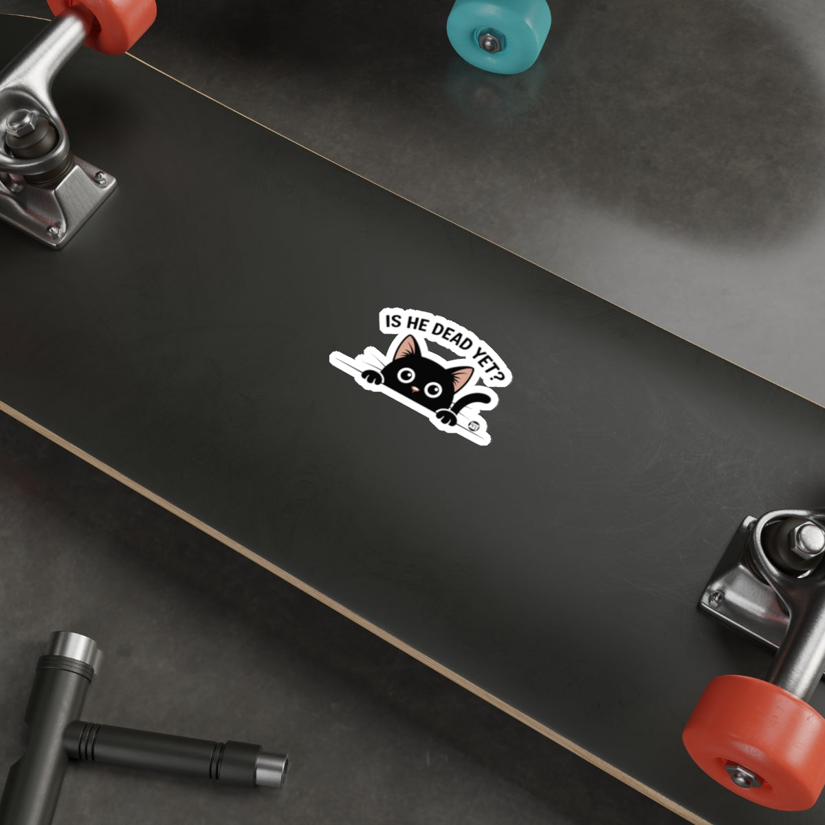 Black Cat Peeking Is He Dead Yet Funny Sticker 
