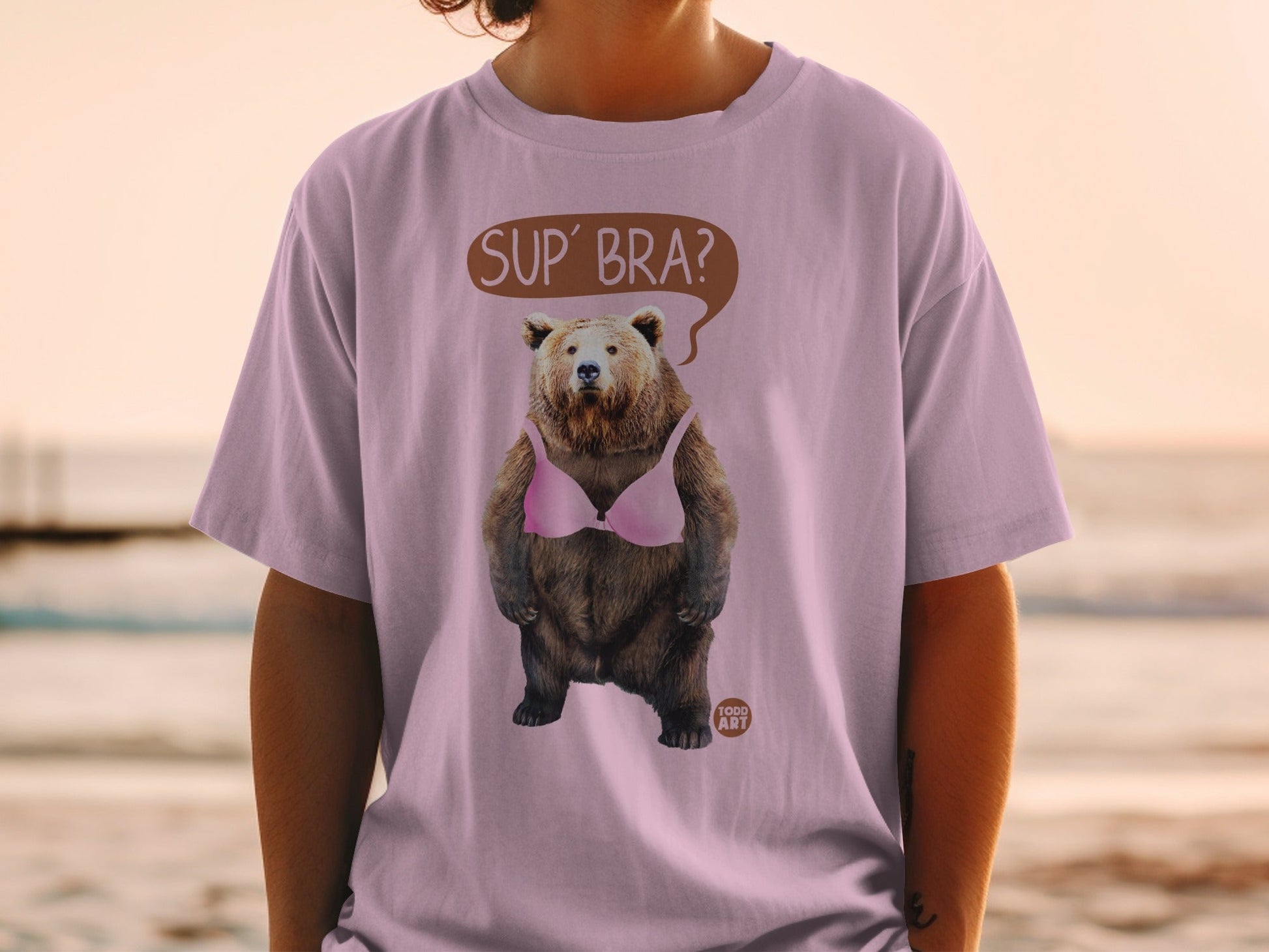 Funny Bear with Bra 'Sup' Bra?' Graphic Tee Shirt