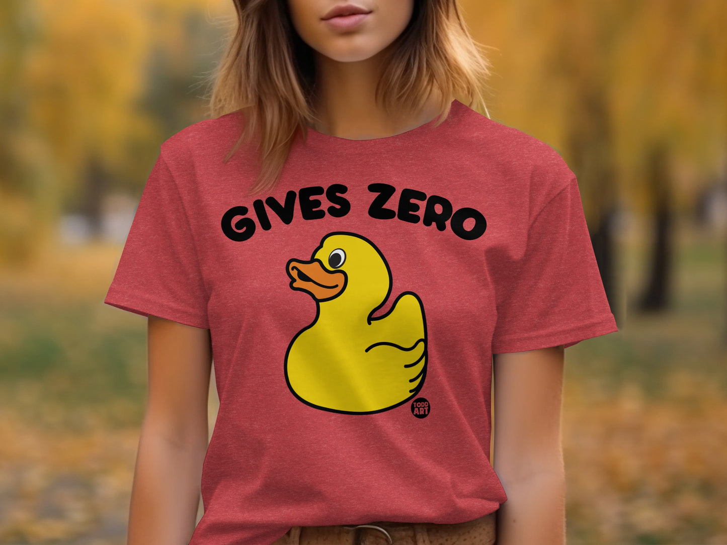 Gives Zero Duck Red Tee with Yellow Duck Graphic
