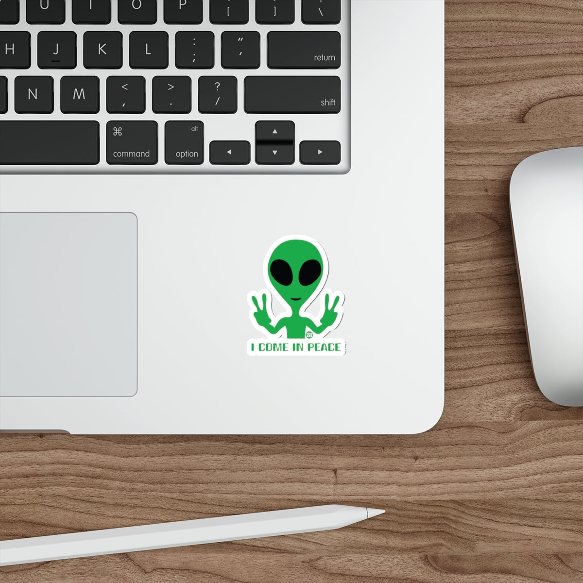 I Come in Peace Alien Design Sticker for Laptops