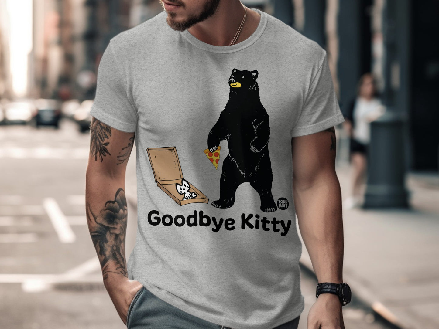 Goodbye Kitty Bear Eating Pizza Man T-shirt
