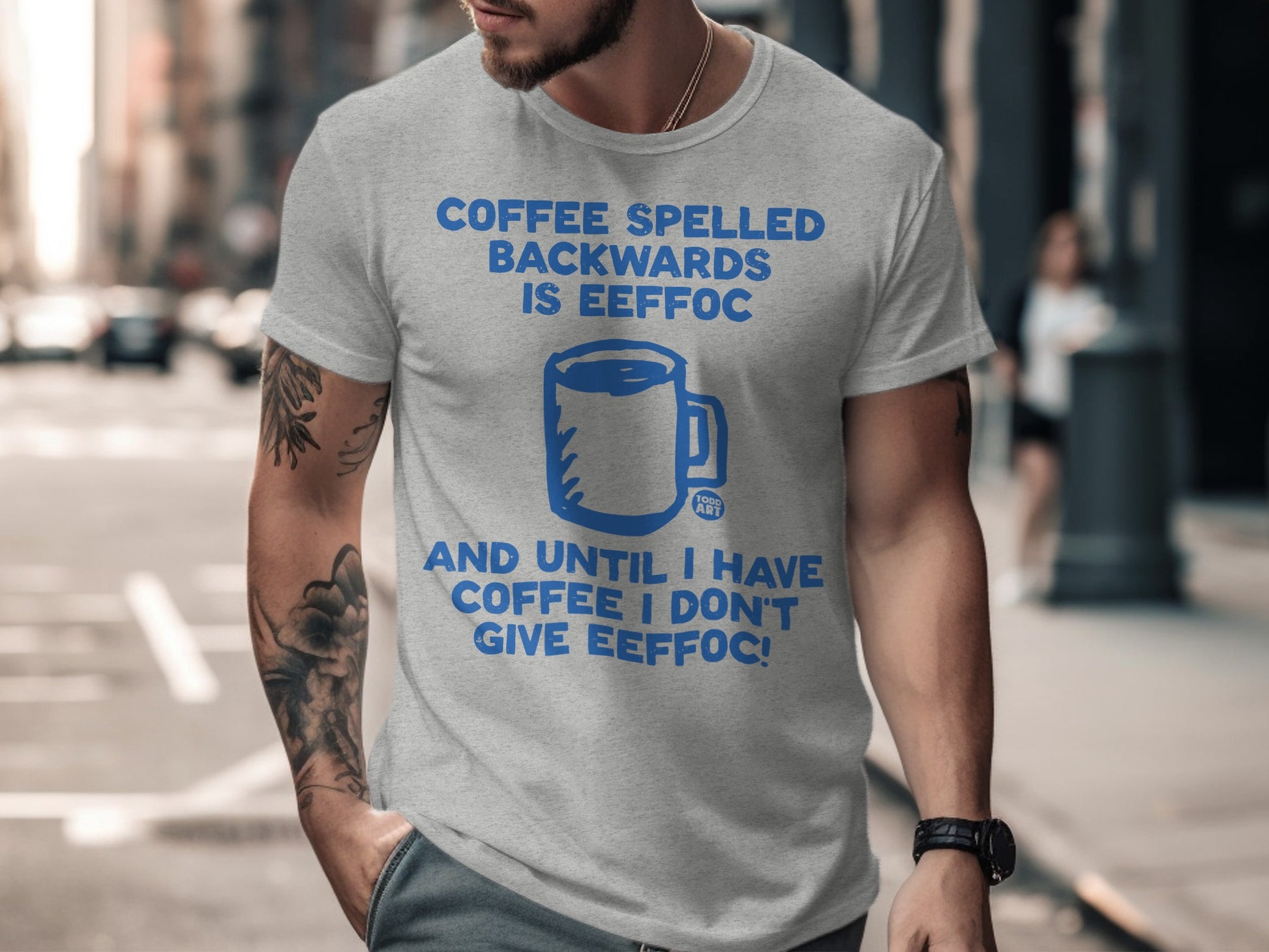 Coffee Spelled Backwards Humorous Mug Graphic T-Shirt