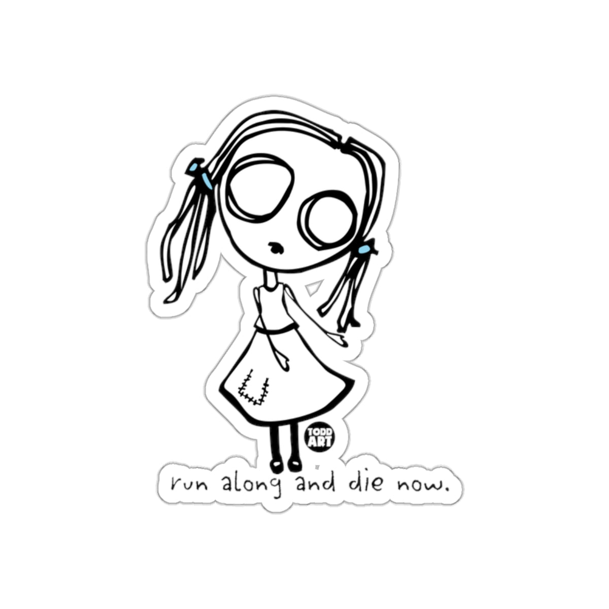 Goth Cartoon Girl run along and die now Design sticker