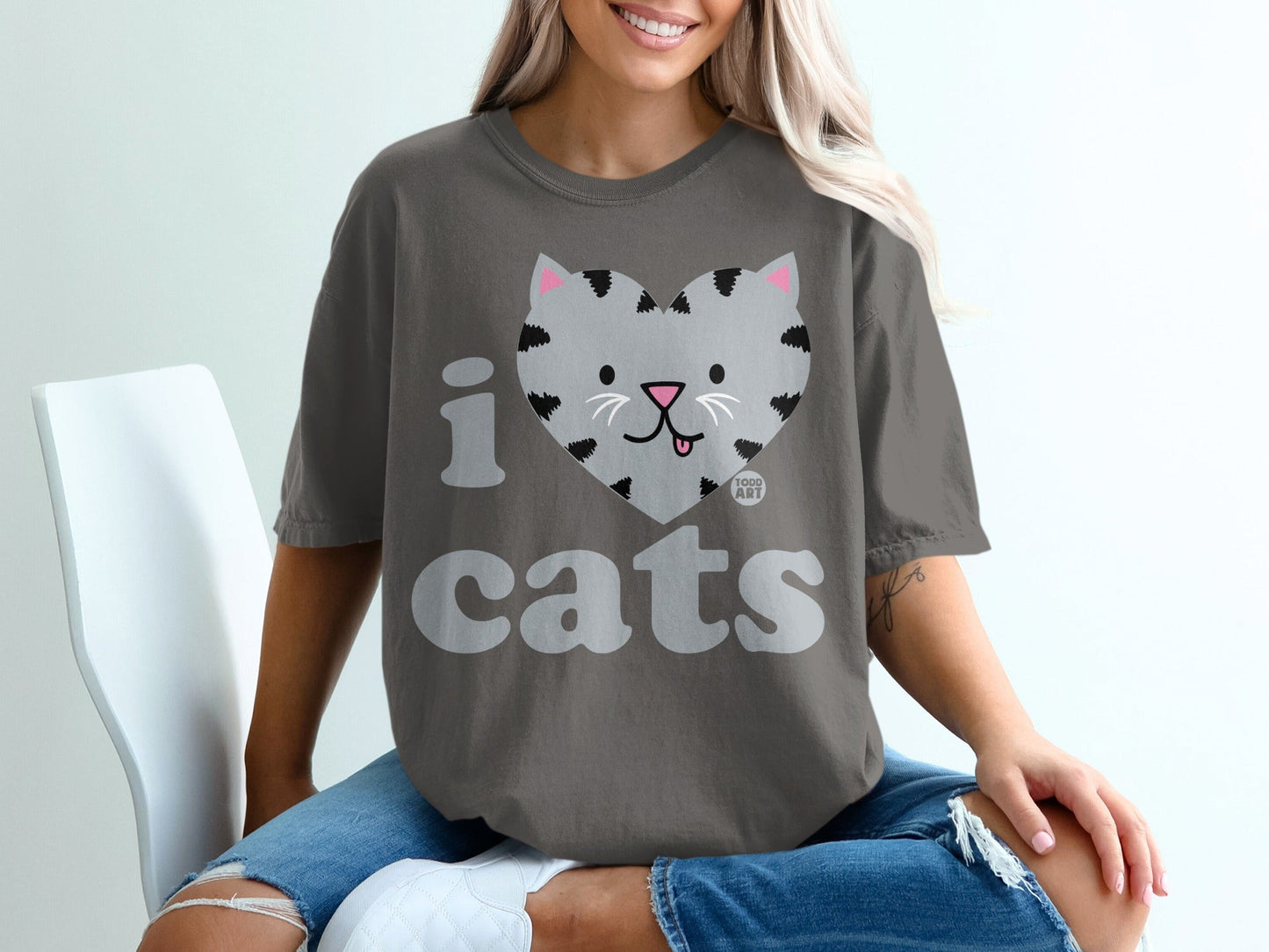 Adorable I Love Cats Graphic Tee Shirt Casual Fashion