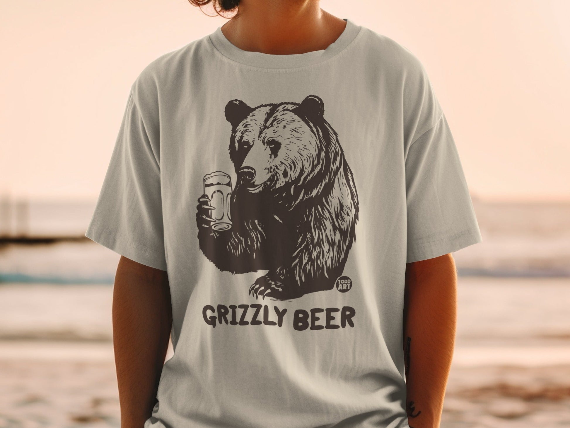 Grizzly Beer Bear Holding a Mug Graphic T-shirt